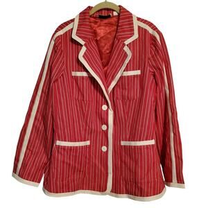 Vintage 80s 90s Pink White Stripe 3 Button Closure Blazer Jacket Women's Size 1X